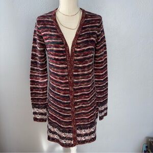 Vanity Burgundy and Cream Striped Cardigan